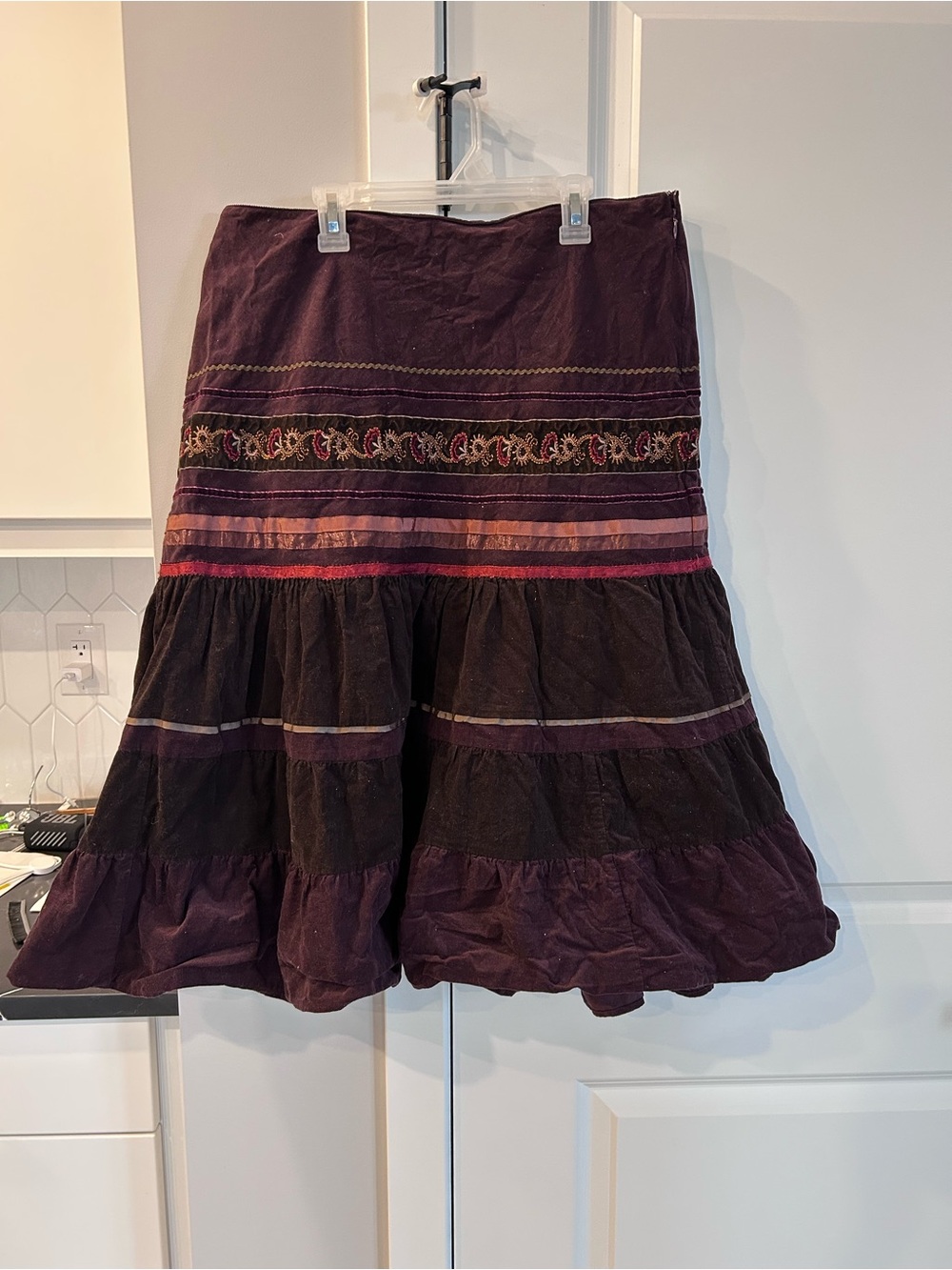 Vintage Jessica Purple Tiered Embroidered Tiered Prairie Midi Skirt Cottagecore